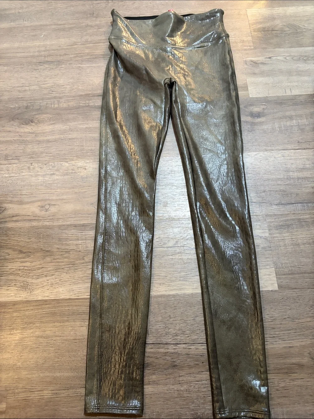 SPANX Faux Leather Croc Shine Leggings Metallic Skinny - Picture 1 of 4